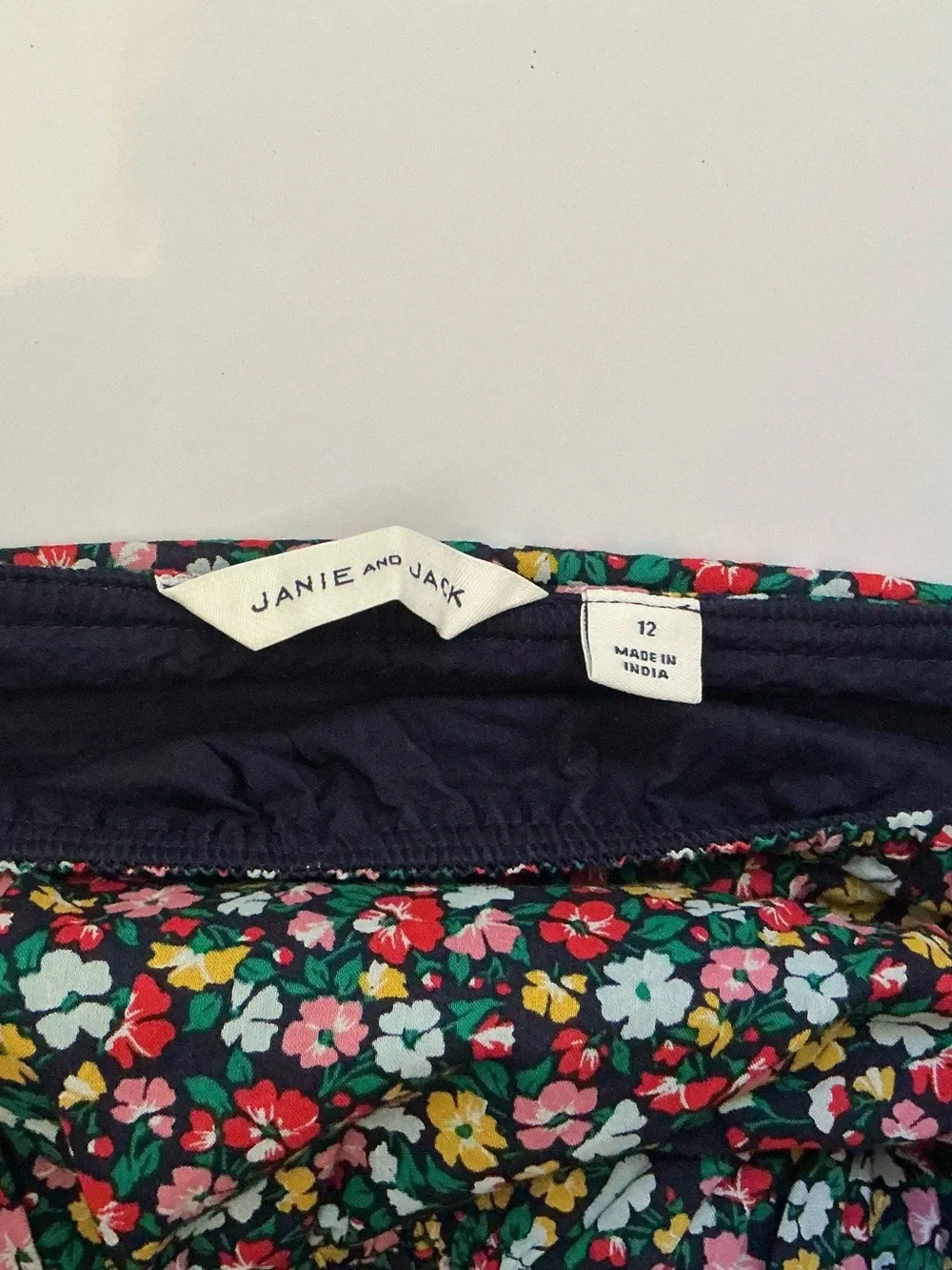 Janie and Jack Navy Multicolor Floral Puff Sleeve Dress Size 12 NWOT
